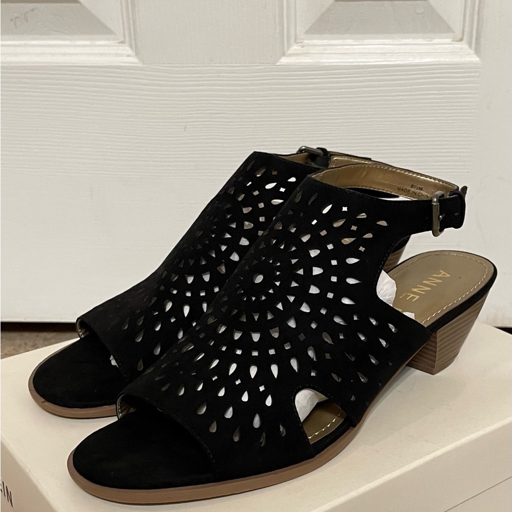 Anne Klein black faux suede sandals
